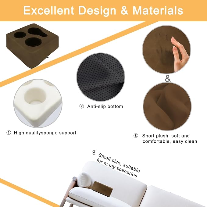 Couch Cup Holder Pillow Tray & Caddy - for Sofa, Bed, Car, Man Cave | Keep Drinks at Hand & Spill-Proof Accessories for New Parents, Camping, Park, Boat, Beach - Brown