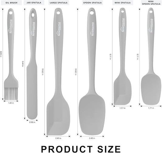 NileHome Silicone Spatula Set, 6 Pieces Food Grade Kitchen Utensils with Silicone Brush Heat Resistant Up to 600°F Dishwasher Safe BPA-Free Rubber Spatula for Scraping, Baking, Cooking, Mixing-Grey