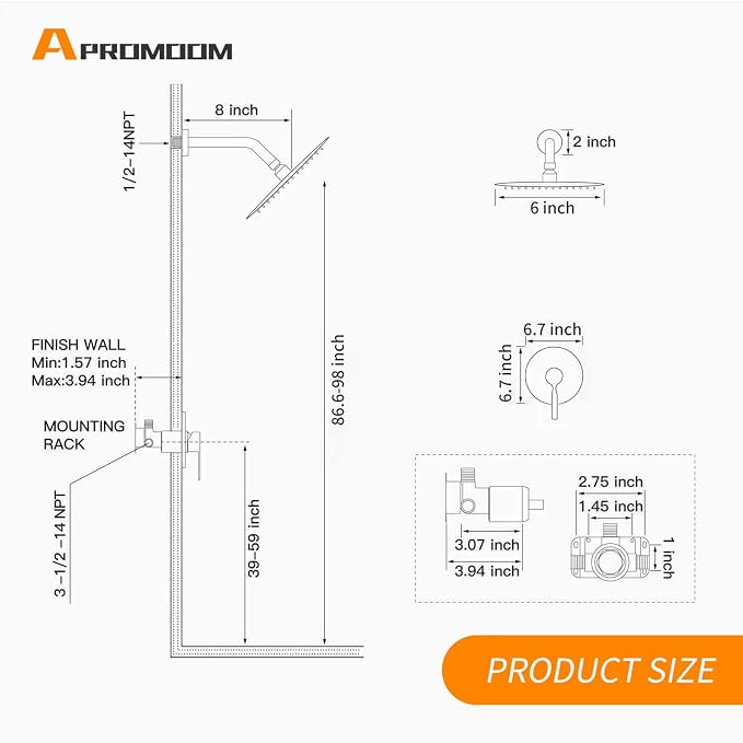 Brushed Gold Shower Head And Faucet Set Complete With Valve Shower Fixtures With 6 Inch High Pressure Rain Shower Head Trim kit Rough Include Regaderas Para bBaño Modernas
