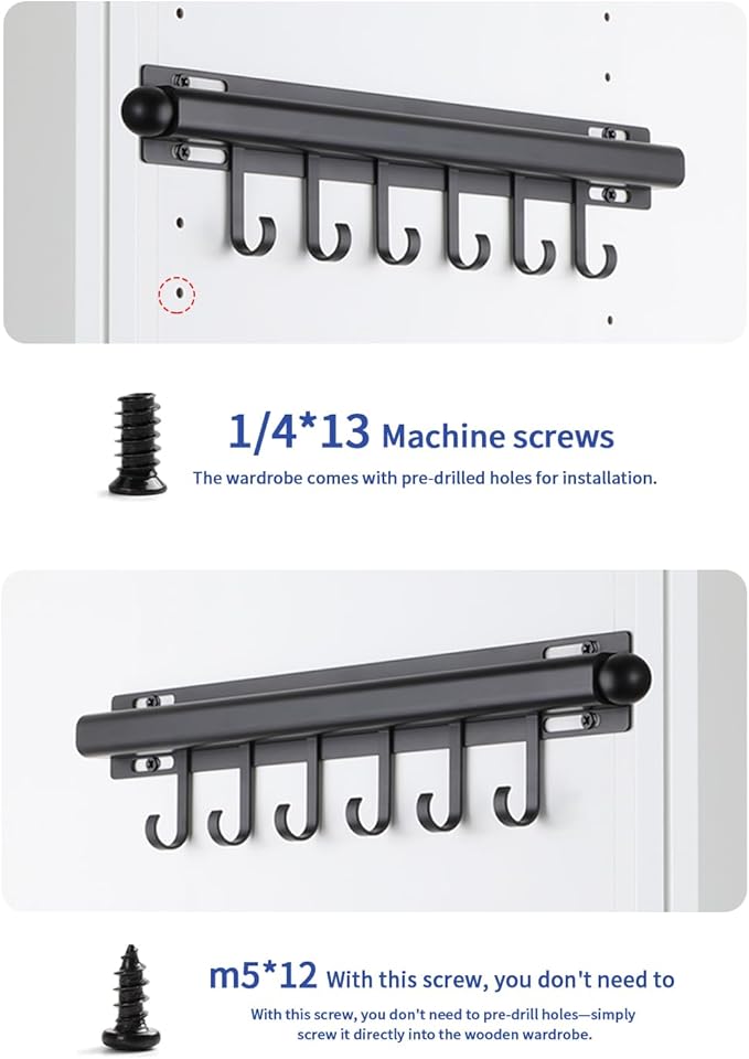 16.5" Valet Rod for Closet Pull Out With 6 Hooks Valet Rods for Closets (2Pack Black) Closet Valet Rod Slide Out
