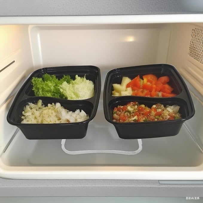 50 Packs 28oz 2-Grid Disposable Meal Prep Containers with Lids,To Go Take Out Plastic Food Storage, Disposable Takeaway Boxes,Freezer, Dishwasher Safe Prep Containers