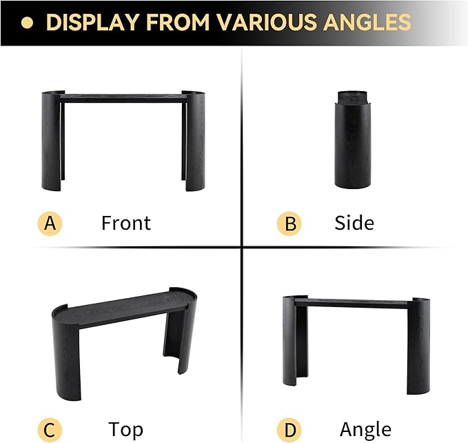 53 Inch Console Table, Modern Entryway Table with Rounded Corners, Narrow Sofa Table Behind Couch for Foyer, Hallway, Living Room,Black