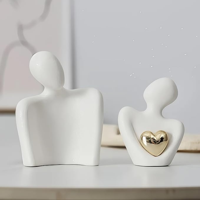 Home Decor for Couples, Mini Couple Ceramic Statue Tv Stand Decor, Bedroom Decor Love Statue Couple Knick Knacks Decoration- Gifts for Her Romantic Gifts (Black&White, 4.72in)
