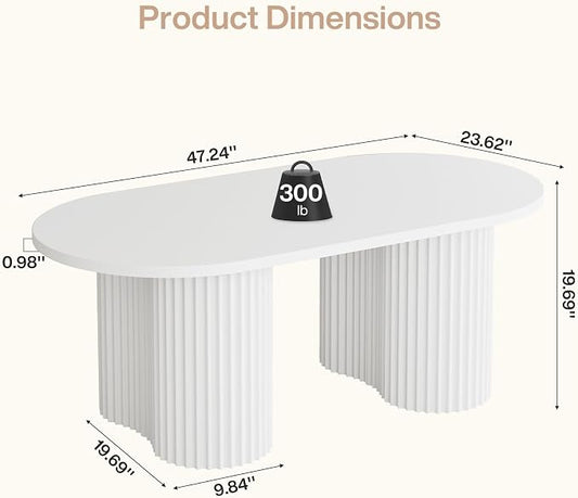 Tribesigns Oval Coffee Table, 47" Modern Center Table with Fluted Design, Tea Table with Sturdy Legs for Living Room, Bedroom, Office, Easy Assembly, White
