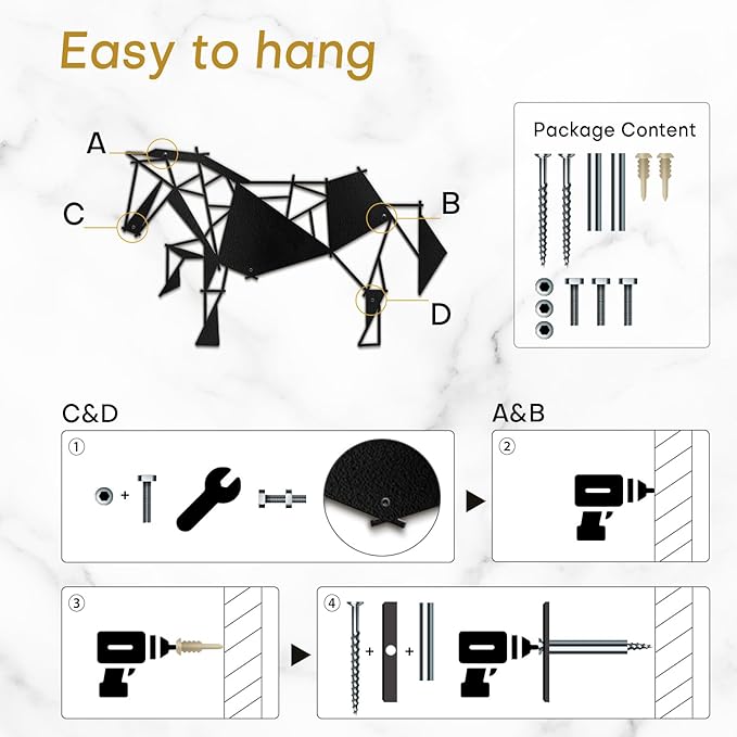 SIGNLEADER Metal Wall Art Decor Galloping Horse Modern Abstract Wall Sculpture Hangings Home Decoration for Living Room, Bedroom, Bathroom, Kitchen, Outdoor - 12" Black