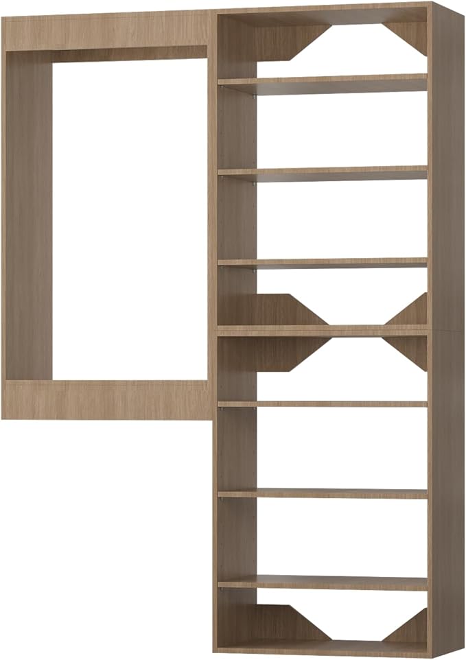 Modular Closet System, 49" Wide Organizer With Towers and Hanging, Wood Storage for Walk In Closets, Wall Mounted Wardrobe Kit, Bedroom