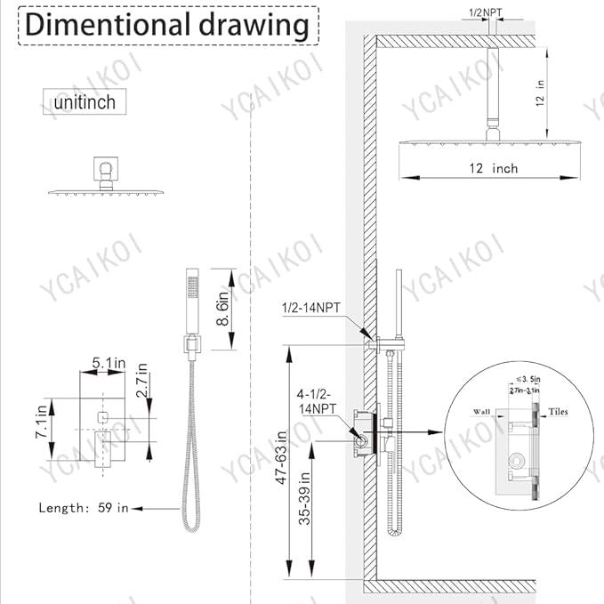 12 Inch Polish Chrome Ceiling Mount Shower System Bathroom Luxury Rain Mixer Shower Combo Set Ceiling Rainfall Shower Head System Faucet Contain Rough-in Valve and Trim Included