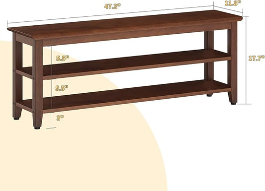 Wood Shoe Bench for Entryway,Bench with Shoe Rack,Storage Shoe Organizer for Hallway,Living Room,Bedroom (Brown, 47.24''W×11.81‘’D×17.71‘’H)