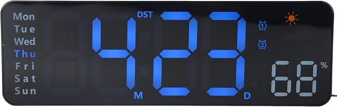 OceeK Large Digital Wall Clock, Digital Clock Large Display with Remote Control,Modern Electric Wall Clock 11",Black Frame Blue Big Digits