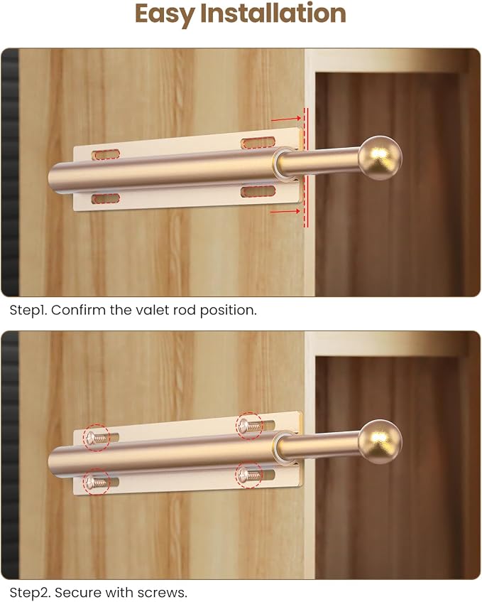 Supforce 2 PACK Valet Rod for Closet Pull Out, Retractable Slide Out Valet Rod Closet Organization, 12" Aluminum Valet Clothing Hanger Rods Perfect for Suits, Freshly Pressed Clothes, Gold