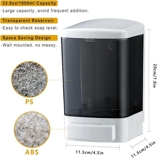 Manual Soap Dispenser 33.8oz / 1000ml Kitchen Bathroom Wall Mounted Commercial Soap Dispenser for Liquid Containers Shampoo Gel Chamber Hotel Restaurant