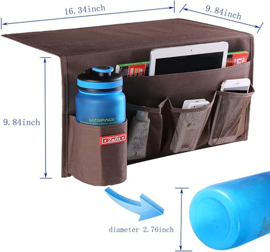 Zafit 5 Pockets Bedside Caddy, Bedside Storage Organizer for Water Bottles, Magazines, Phone, Glasses (5 Pockets-Coffee)