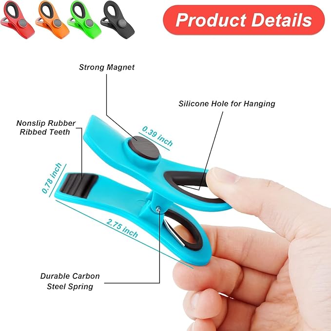 Jetmore 30 Pack Chip Clips Bag Clips, Multicolor Magnetic Clip for Food and Other Packages, Multipurpose Refrigerator Magnet Clip, Office Paper Clamps