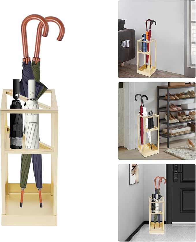 Umbrella Rack for Entryway, Modern Metal 20.87in Tall Freestanding Umbrella Holder with Built-in Shelf, Compact Storage for Long&Short Stick Rain Umbrellas and Walking Canes (Golden)