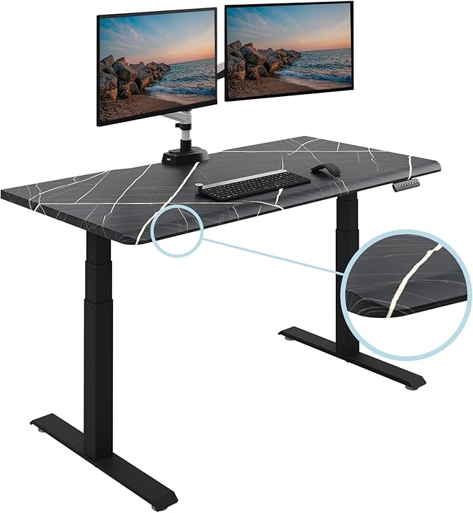 Vari ComfortEdge 60x30 Inch Adjustable Electric Standing Desk – Limited Edition Sit Stand VariDesk with Memory Presets & Sloped Front Edge + Tool-Free Assembly (Black Marble/Black Legs)