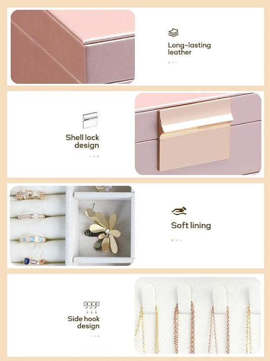 BOOVO Jewelry Boxes for Women, White and Black 6 Layer Large Jewelry Box for Necklace, Bracelet, Earrings, Rings Storage, Jewelry holder Organizer for Girls Gift (Rose gold, 4 layer)