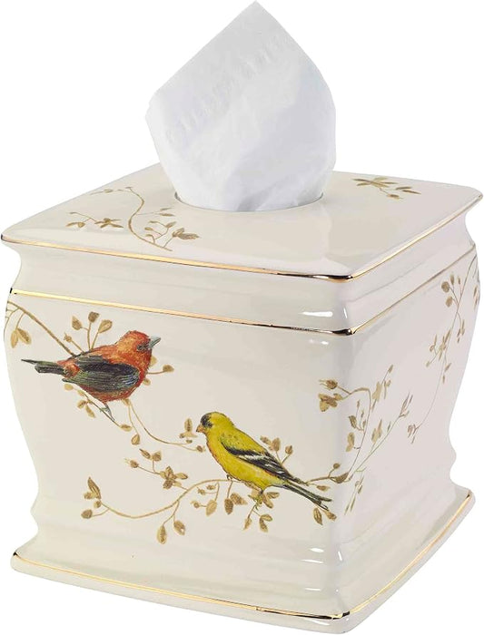 Avanti Linens - Tissue Box Cover, Decorative Countertop Accessories, Nature Inspired Home Decor (Gilded Birds Collection)