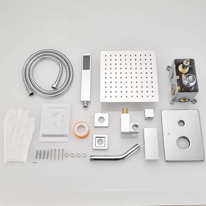 Chrome Shower System with High Pressure 8'' Rainfall Shower Head, Handheld Shower head, Bathroom Luxury Rain Mixer Shower Combo Set Wall Mounted Shower Faucet Rough-in Valve and Trim Kit