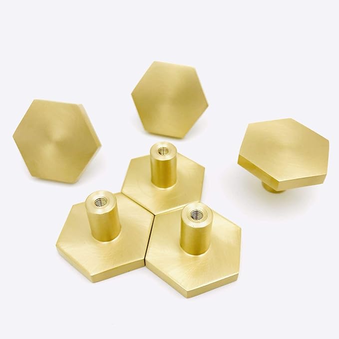 YANGQIHOME Pack of 4, Brass Wall Hooks, Gold Decorative Towel Hooks, Coat Hooks, Hangers Wall Mounted (Hexagon)