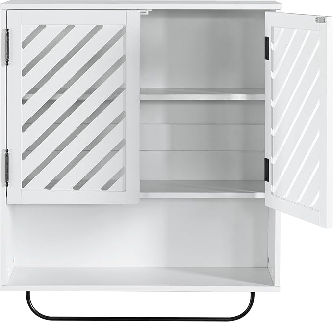 Wall Mounted Bathroom Cabinet with Openwork Doors and Towel Bar, Extra Deep Over The Toilet Storage, Waterproof Farmhouse Medicine Cabinet for Bathroom, Kitchen, Laundry Room (23.6"x8.3"x23.6", White)