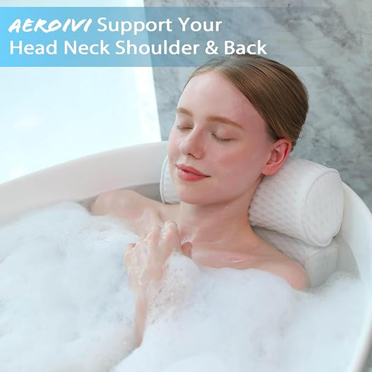 AEROiVi Luxury Bath Pillows for Tub,Bath Pillow with Laundry Bag Bathtub Pillows for Head and Neck Support Bath Cushion Made from Soft Spacer Mesh Material with Suction Cups