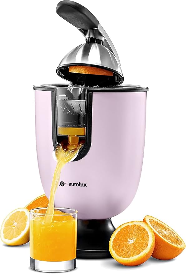 Eurolux Premium Electric Orange Juicer | Stainless Steel Citrus Squeezer With New Ultra-Powerful Motor and Soft Grip Handle for Effortless Juicing, Auto Shutoff, Dishwasher-safe Parts, Pulp Control