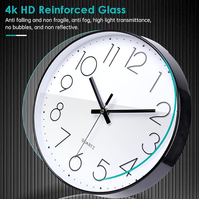 jomparis Black Wall Clock 13 1/2 Inches Silent Non Ticking Battery Operated Quartz Modern Decorative Round Wall Clock