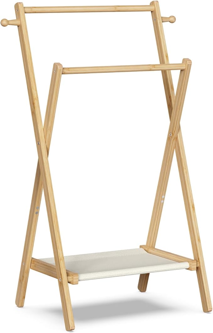 Kids Clothing Rack, Small Clothes Rack for Toddler Pets, Kids Dress Up Rack with Storage Shelf & Double Rods, Foldable Kids Clothes Rack for Nursery Child's Room (Small Size)