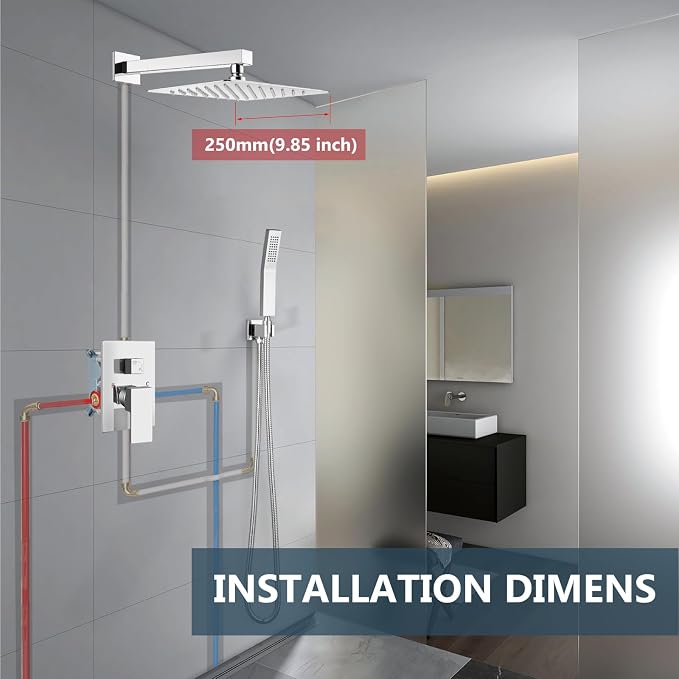 Aolemi Shower Faucet Set Rain Shower System with Handheld Spray Bathroom Shower Combo Rough-in Valve and Shower Trim Kit Included Polish Chrom 10 Inch Wall Mount Shower Head