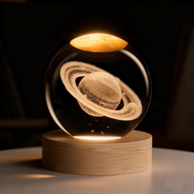 3D Saturn Crystal Ball, 2.4 inch Universe Decorative Quartz Glass Sphere, Space Astronomy Decor Display Sculpture Home Decor Gifts for Women Friends Girls