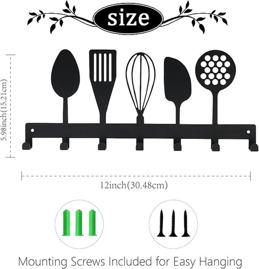 Metal Key Holder, Wall Mounted Key Hooks, Key Holder for Wall, Key Organizer Rack with 7 Hooks, Key Hanger Decor for Kitchen, Entryway, Hallway, Bedroom, Doorway (Cookware 12IN)