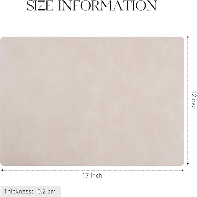 MOSAYT Vinyl Placemats Set of 6-12 X 17 Inch - Faux Leather 100% Waterproof Oil-Proof Wipeable PU Place Mats, Heat Resistant Reversible Table Mats for Kitchen, Dining, Outdoor (Beige)