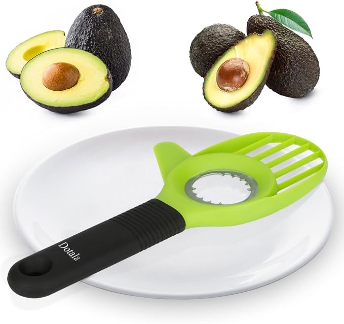 3 in 1 Avocado Slicer Tool Works as a Splitter, Pitter and Cutter as knife peeler scoop with Comfort-Grip Handle (Green-Slicer)