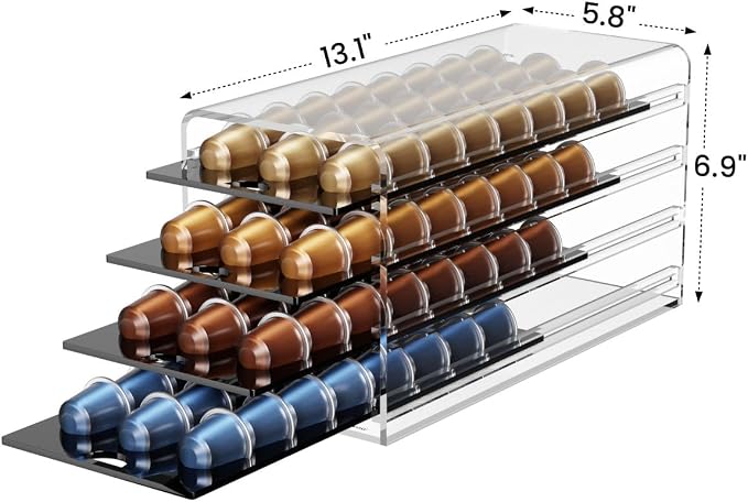 Acrylic Coffee Pod Holder for Nespresso OriginalLine Capsules, 4 Tier Organizer Drawer with 96 Pods Capacity for Countertop Coffee Bar Home Office Kitchen