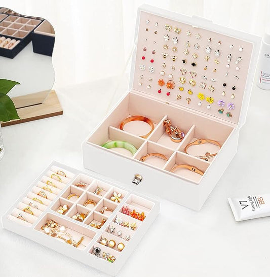 QBestry Girls Jewelry Box for Earrings Jewelry Organizer Box Teen Girls Earrings Organizer Jewelry Box Earring Holder Organizer Stud Earring Box for Girls Womens Jewelry Case Organizer White