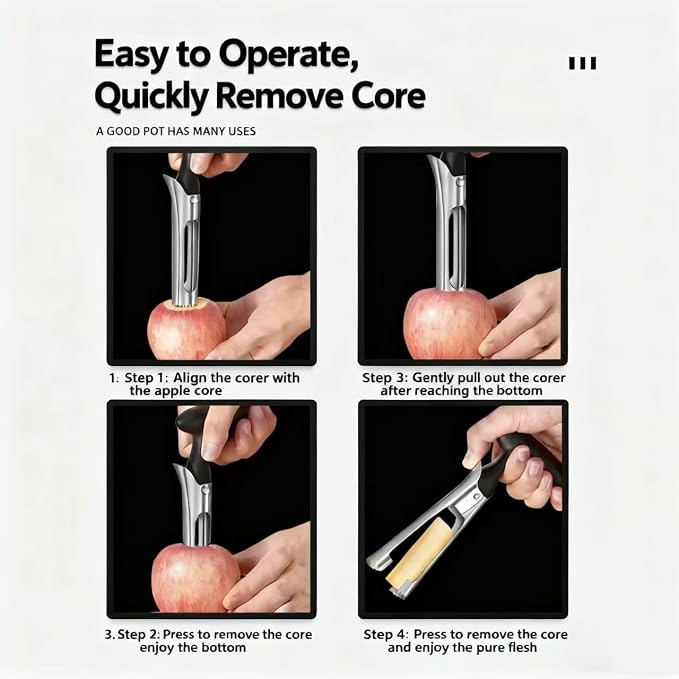 Apple Corer, Apple Corer Tool, Apple Core Removal is easy to use and clean, with sharp stainless steel serrations for quick core removal.