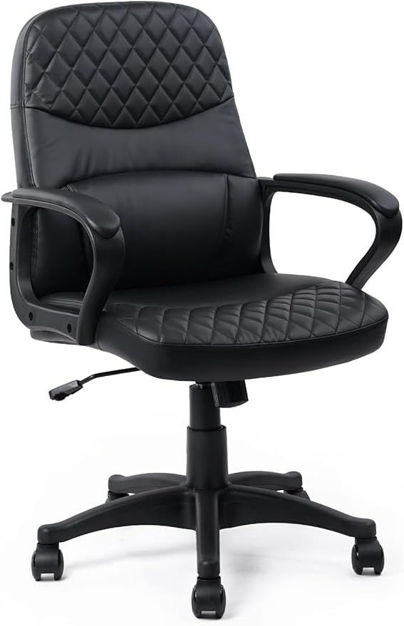 CLATINA Office Chair - Mid Back Leather Computer Desk Chair with Wheels, Ergonomic Executive Swivel Chair with Lumbar Support, Armrest for Home Office Black, 4 Pack