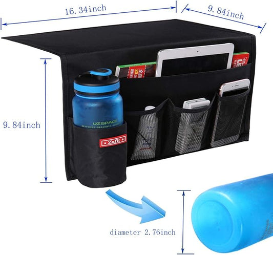 Zafit 5 Pockets Bedside Caddy, Bedside Storage Organizer for Water Bottles, Magazines, Phone, Glasses (5 Pockets-Black)