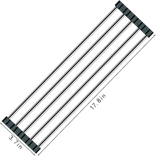 Ahyuan Roll up Dish Drying Rack Over The Sink Kitchen Roll up Sink Drying Rack Portable Dish Drainer Foldable Dish Drying Rack (Black, 17.8''X3.7'')