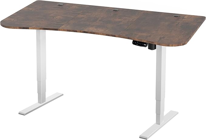 VIVO Electric 63 x 32 in Rustic Standing Desk, Memory Height Adjustment, 176 lb Frame Support, 2E Series, Vintage Brown Top White Frame, DESK-KIT-2EWN