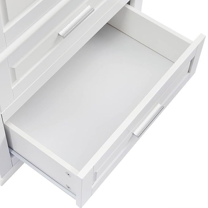 Storage Cabinet, Tall Bathroom Cabinet with Adjustable Shelf | Tall storage cabinet, upper enclosed cabinet and 2 pull-out compartments keep daily essentials organized