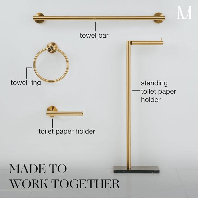 MARMOLUX ACC Free Standing Gold Toilet Paper Holder Stand with Black Marble Base and Storage | 4 Jumbo Roll Bathroom Hardware Toilet Tissue Organizer | Stainless Steel Bathroom Decor Accessory
