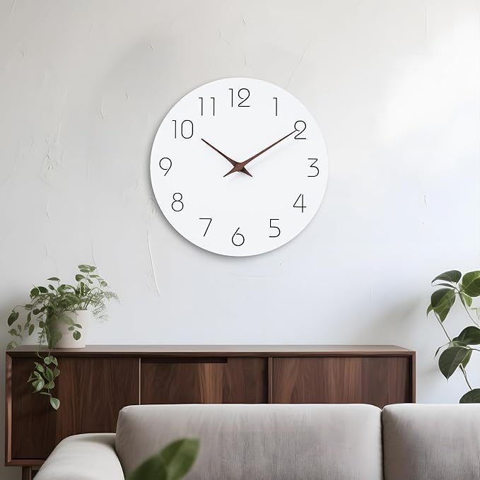 Mosewa Wall Clock 10 Inch Silent Non Ticking Battery Operated White Modern Office Simple Minimalist Decorative for Kitchen Home Bathroom Living Room