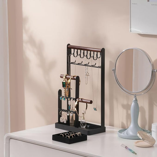 ProCase Jewelry Organizer Jewelry Stand Jewelry Holder Organizer, 5-Tier Necklace Organizer with Ring Tray, Large Aesthetic Jewelry Tower Storage Rack Tree for Bracelets Earrings Rings -Large, Black