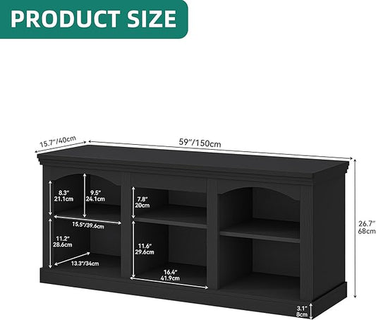YITAHOME Farmhouse TV Stand for 65 Inch TV, Entertainment Center with Adjustable Shelf, Large TV Console Table for Living Room (Black)
