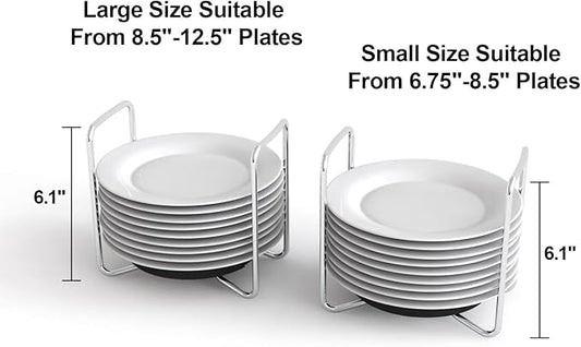 Dish Rack for Kitchen Countertop Organizer - Bamboo Plate Organizer for Cabinet Space Saver, Adjustable Stainless Steel 304 Plate and Bowl Holder with Portable Handle for Drawer Cupboard Shelf RV