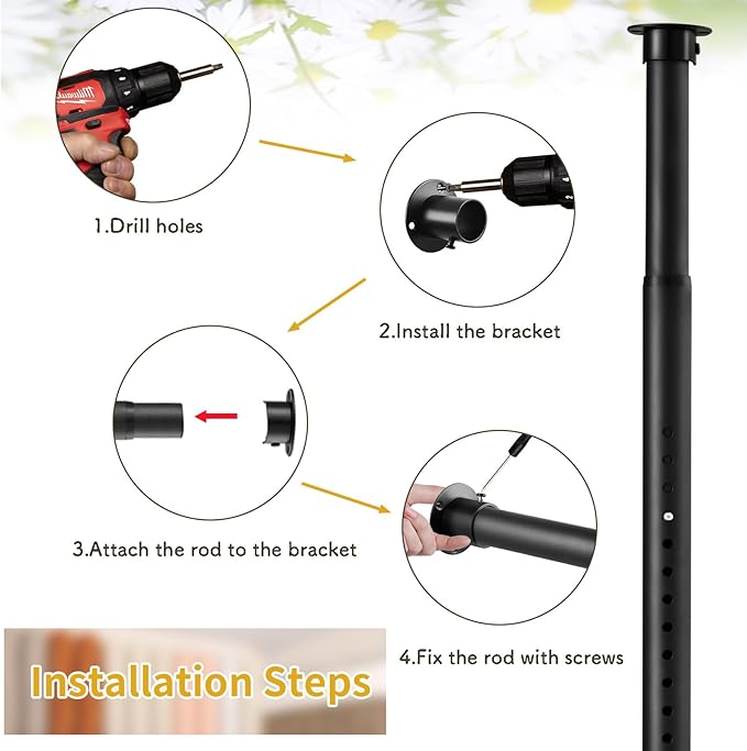 Closet Rod, 17 to 63 Inch Adjustable Closet Rod for Rugged Durability,1.3 Inch Diameter Heavy Duty Closet Rods for Hanging Clothes,Premium Metal Black Closet Poles for Wardrobes