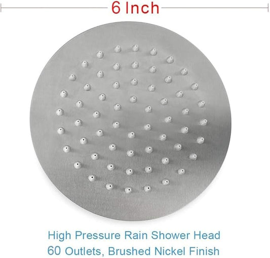 NearMoon Rain Shower Head, Ultra-Thin Design-Pressure Boosting, Awesome Some Experience, High Flow Stainless Steel Rainfall Head (6 Inch,Brushed Nickel)
