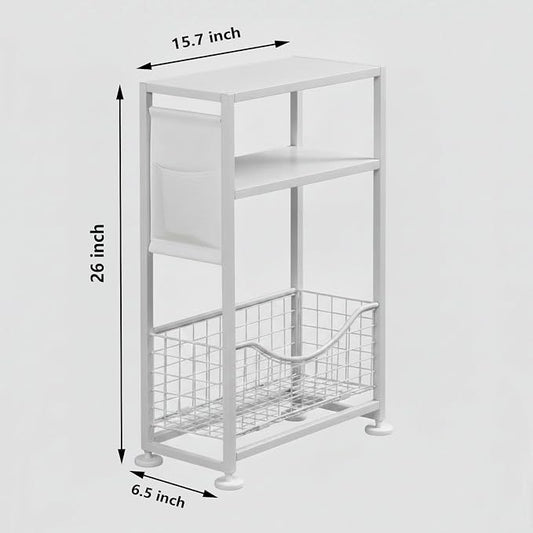 Skinny Side Table with Storage, 3 Tier Slim Side Tables for Small Spaces, Skinny End Table Narrow Bedside Table Narrow Side Table for Living Room, Bedroom