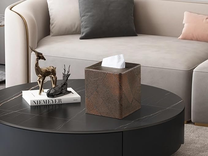 Square Tissue Box Cover, Stylish Leather Tissue Box Holder with Magnetic Bottom, Used As A Decorative Tissue Holder for Living Rooms, Bedrooms, and Desks (Brown Vintage)